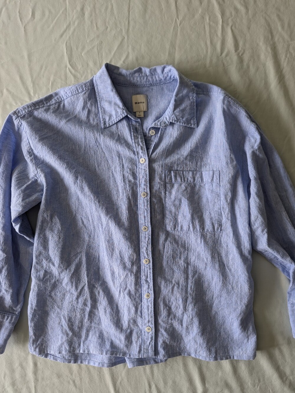 Maeve Anthropologie Linen Cotton Light Blue Button Up Shirt